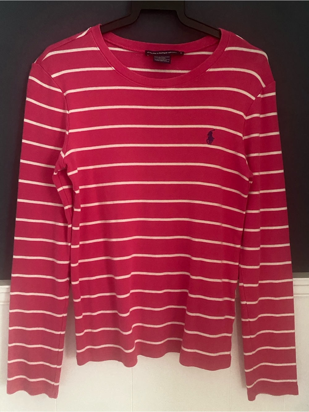 Ralph Lauren Kids Size L Pink Horizontally Striped Crew Neck Long Sleeve Top